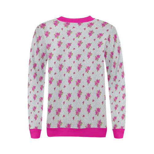 Roses and Pattern 1B by JamColors All Over Print Crewneck Sweatshirt for Women (Model H18)