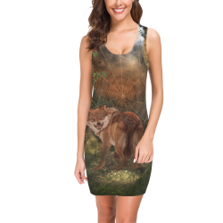 Awesome wolf in the night Medea Vest Dress (Model D06)
