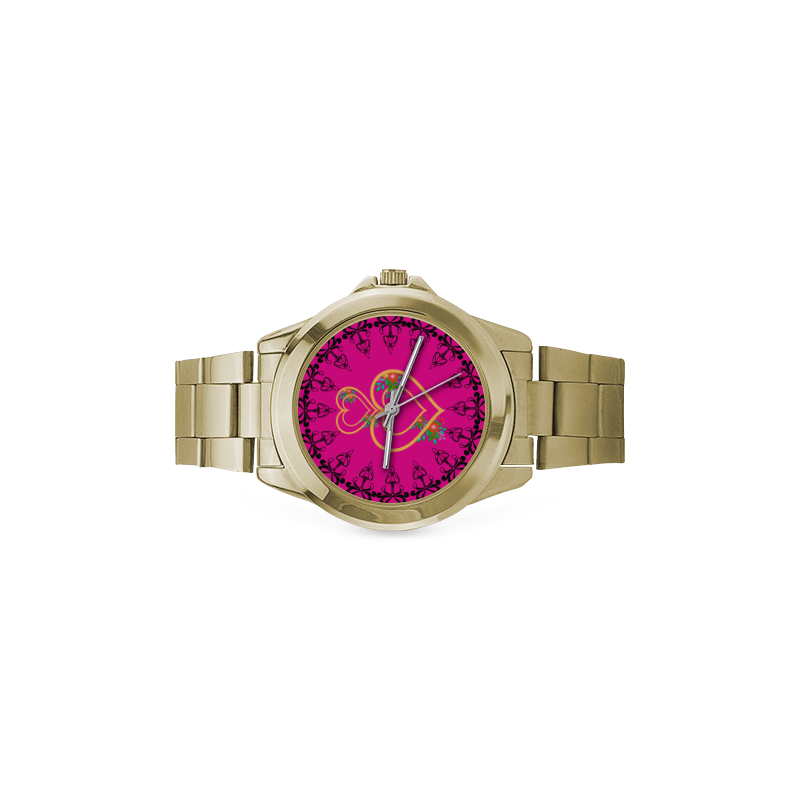 Duo Floral Heart Custom Gilt Watch(Model 101)