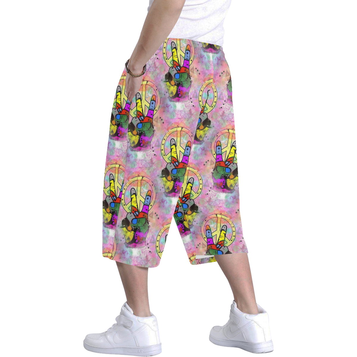 Peace Popart by Nico Bielow Men's All Over Print Baggy Shorts (Model L37)