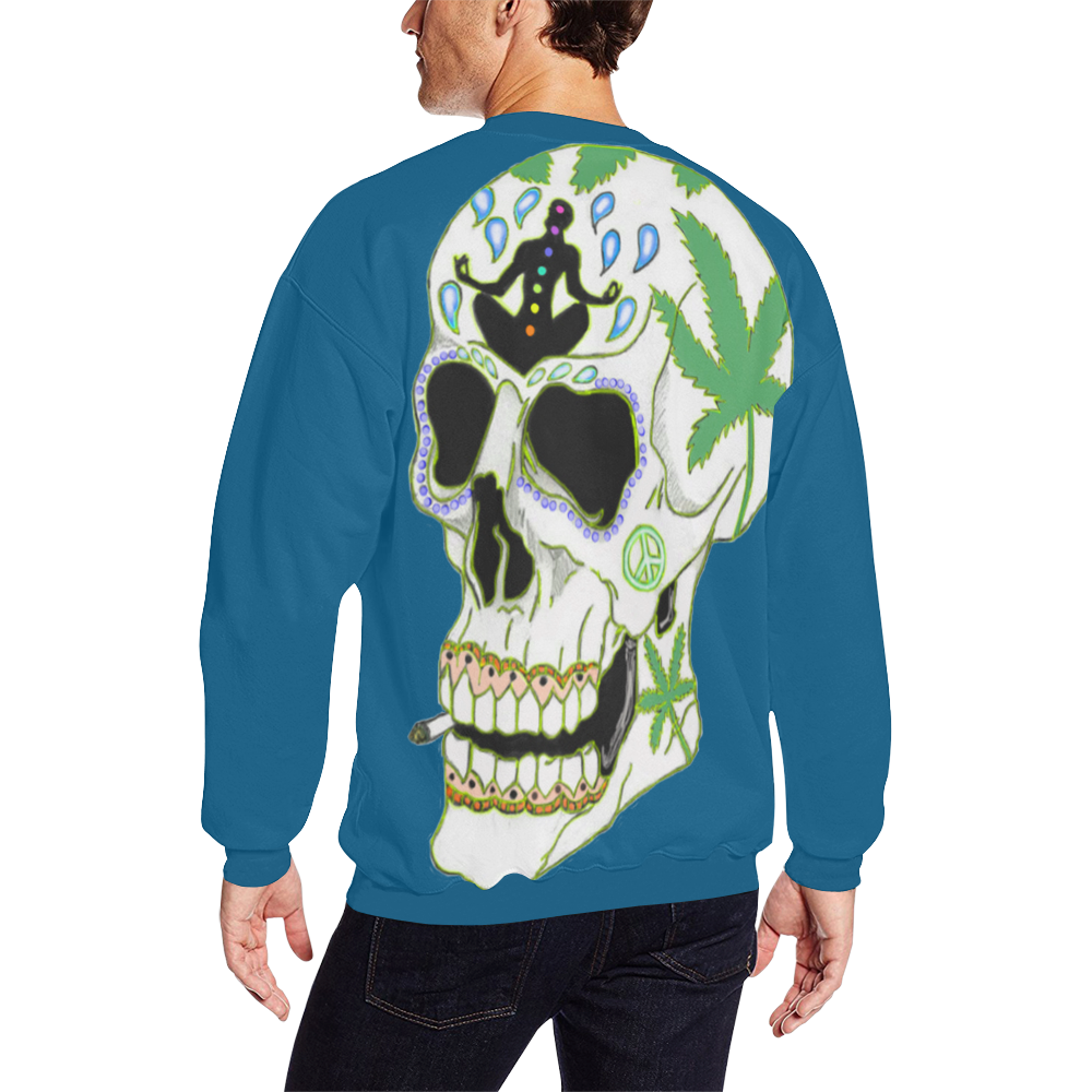 Enlightenment Sugar Skull Turquoise All Over Print Crewneck Sweatshirt for Men (Model H18)
