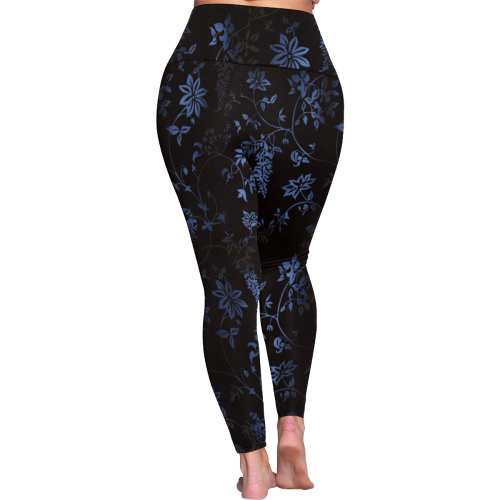 Gothic Black and Blue Pattern Women's Plus Size High Waist Leggings (Model L44)