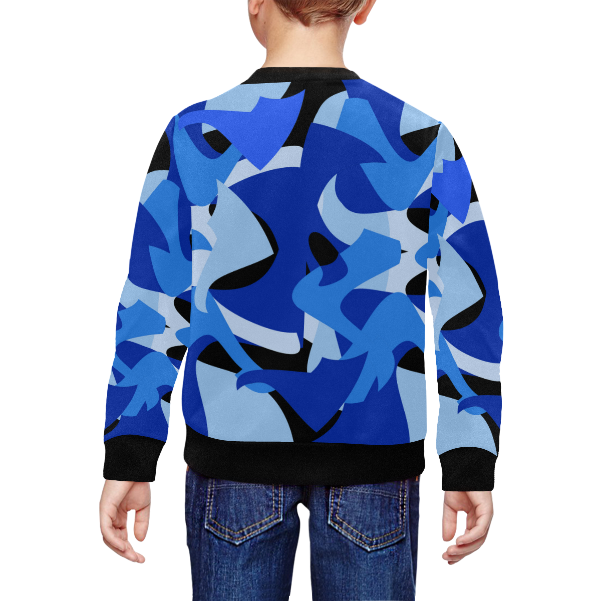 Camouflage Abstract Blue and Black All Over Print Crewneck Sweatshirt for Kids (Model H29)