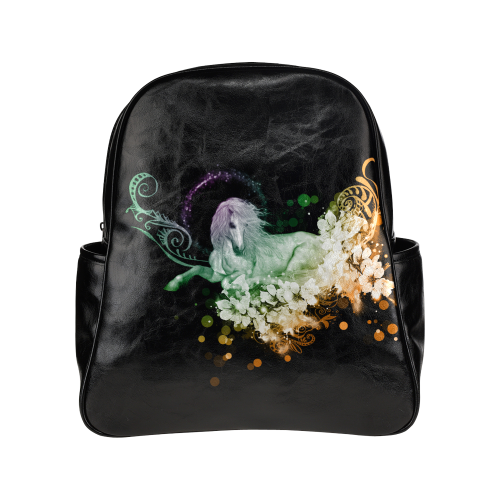 Beautiful unicorn with flowers, colorful Multi-Pockets Backpack (Model 1636)