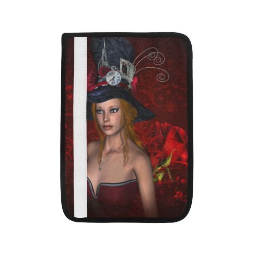 Beautiful steampunk lady, awesome hat Car Seat Belt Cover 7''x10''