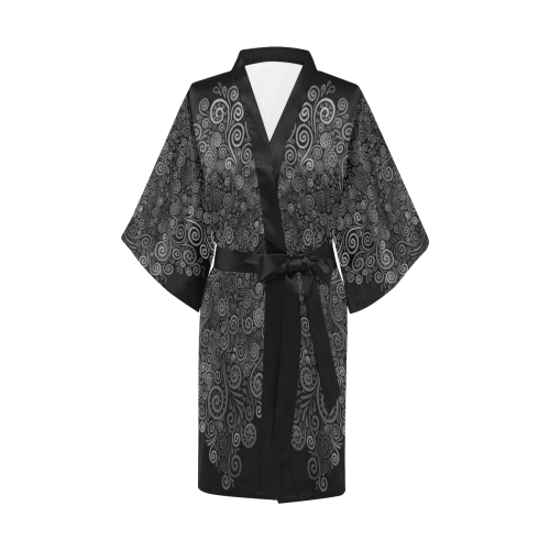 3D Psychedelic Black and White Rose Kimono Robe