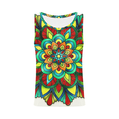 Colorfeel Yellow/Greens/Red/Blues Mandala Flower Multi-Colored Design By Me by Doris Clay-Kersey All Over Print Tank Top for Women (Model T43)
