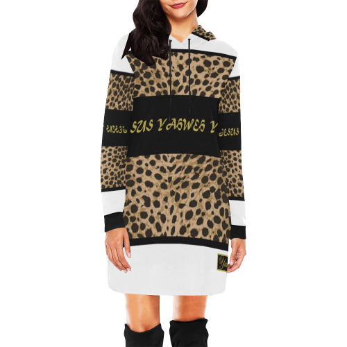 Yahweh Leopard Hood Dress White All Over Print Hoodie Mini Dress (Model H27)
