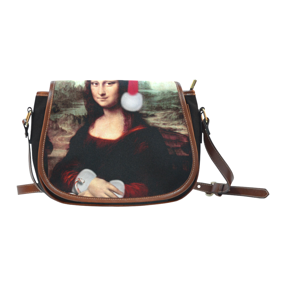 Christmas Mona Lisa with Santa Hat Saddle Bag/Small (Model 1649)(Flap Customization)