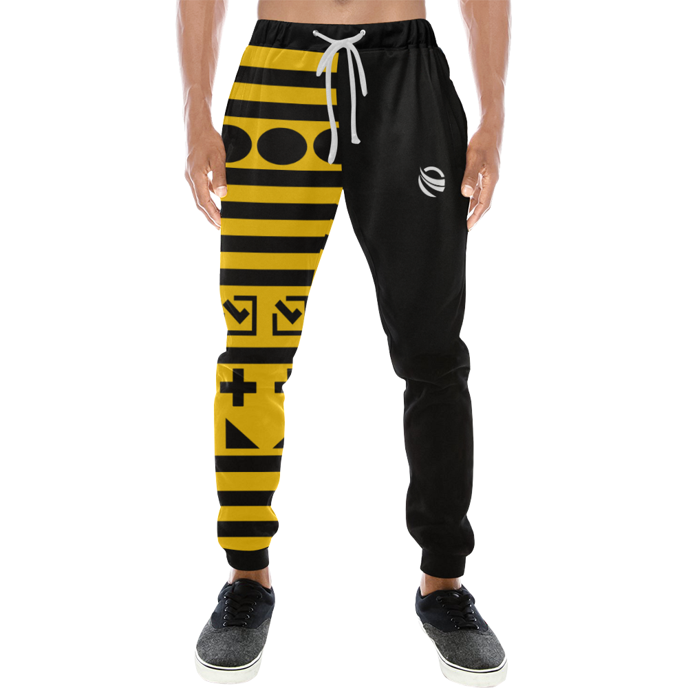 Lamonki yellow pattern black Men's All Over Print Sweatpants (Model L11)