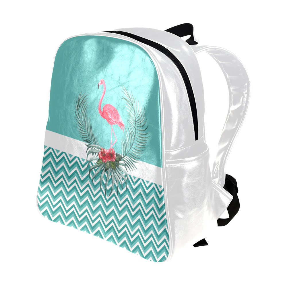 Retro Flamingo Chevron Multi-Pockets Backpack (Model 1636)