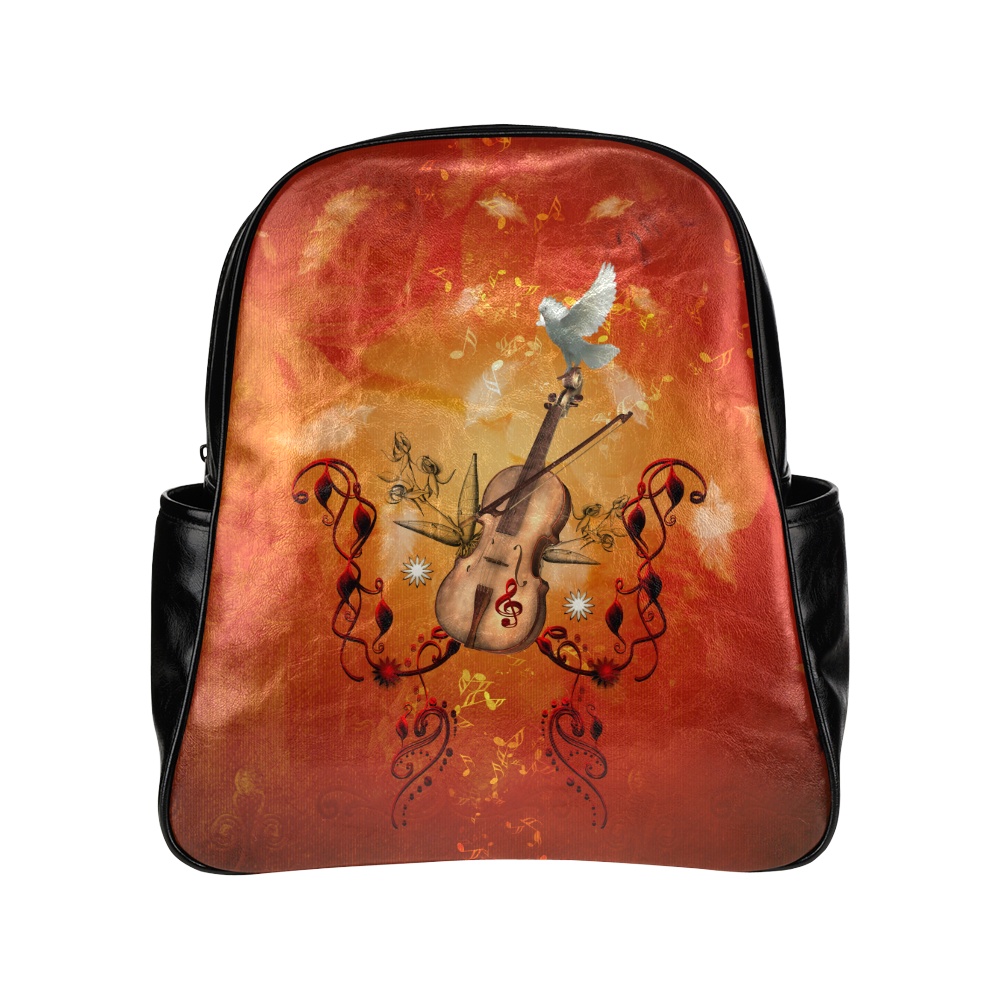 Music, violin with dove Multi-Pockets Backpack (Model 1636)