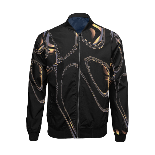 Elegant Black Fractal All Over Print Bomber Jacket for Men/Large Size (Model H19)