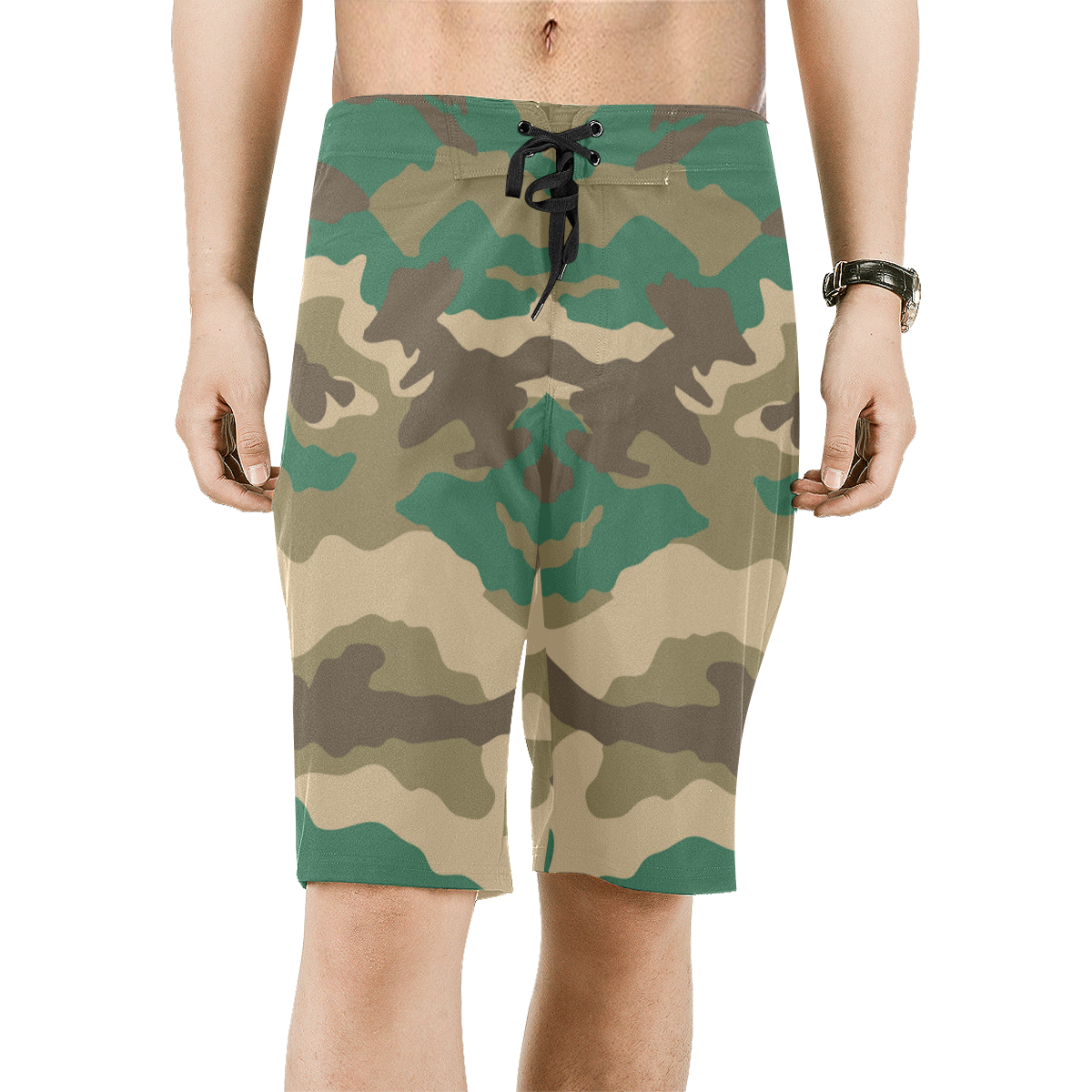 Woodland Camo Standard Men's All Over Print Board Shorts (Model L16)