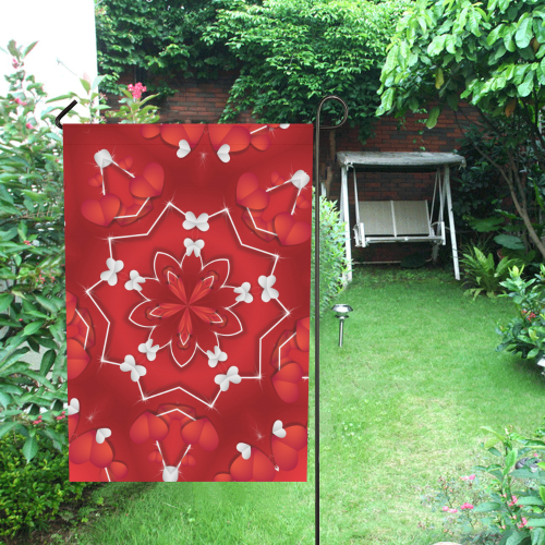 Love and Romance Red and White Hearts and Butterfl Garden Flag 28''x40'' （Without Flagpole）