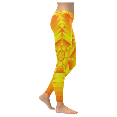 Flower orange in yellow Women's Low Rise Leggings (Invisible Stitch) (Model L05)