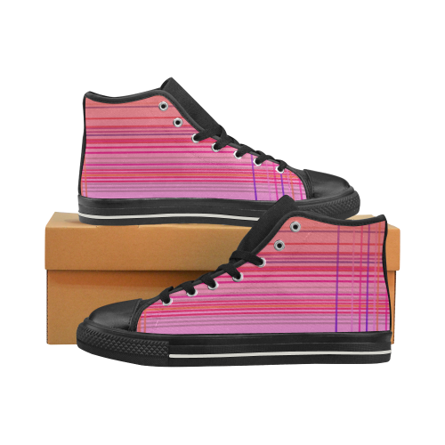 Design shoes with lines, pink Men’s Classic High Top Canvas Shoes (Model 017)