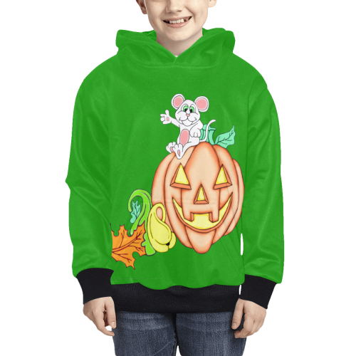 Cute Mouse Halloween Punpkin Green Kids' All Over Print Hoodie (Model H38)