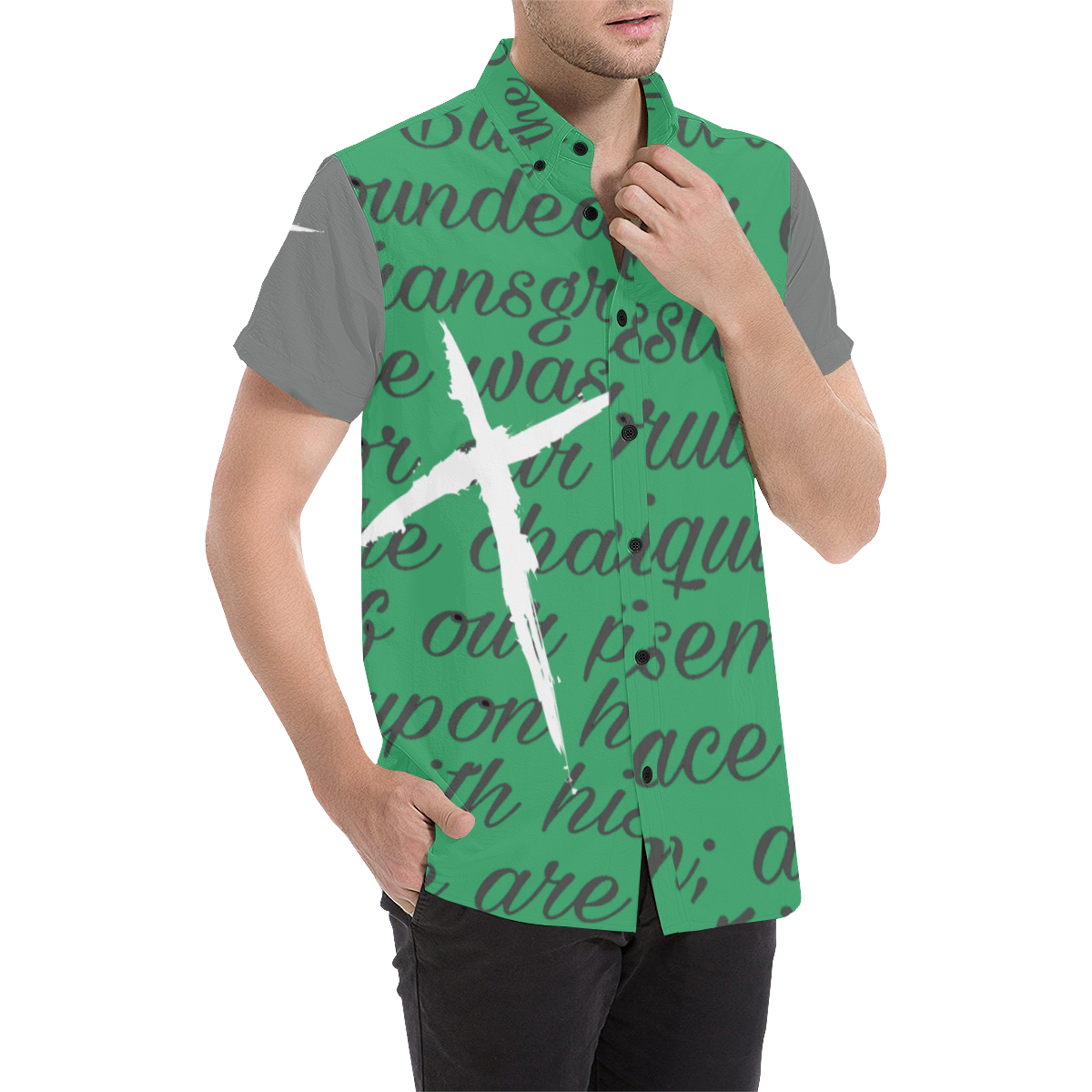 Green/Gray Men's All Over Print Short Sleeve Shirt (Model T53)