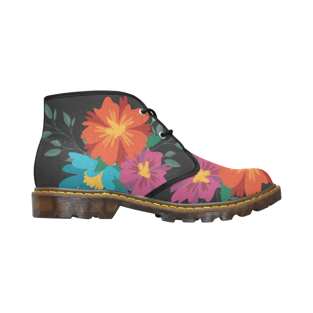 FLORAL DESIGN 21 Women's Canvas Mid-Top Boots (Model 2402-1)