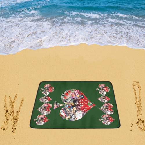Spade Playing Card Shape - Las Vegas Icons Beach on Green Beach Mat 78"x 60"