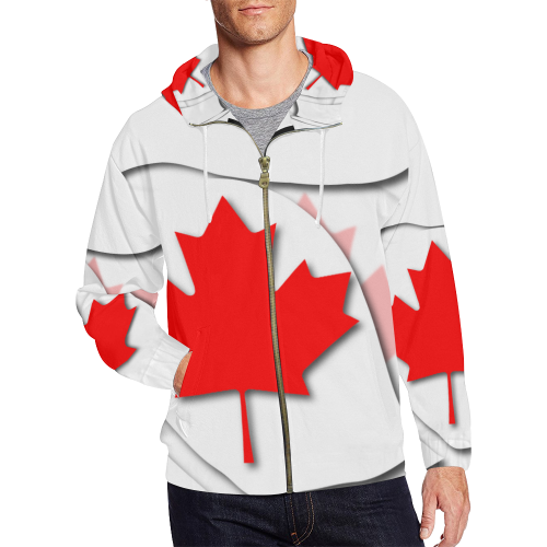 Flag of Canada All Over Print Full Zip Hoodie for Men (Model H14)
