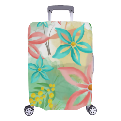 Flower Pattern - coral pink, teal green, yellow Luggage Cover/Large 26"-28"