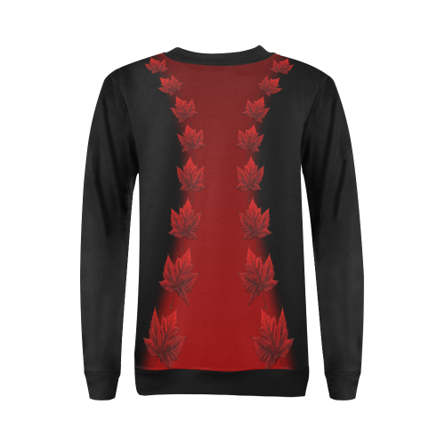Canada Sweatshirts Black & Red All Over Print Crewneck Sweatshirt for Women (Model H18)