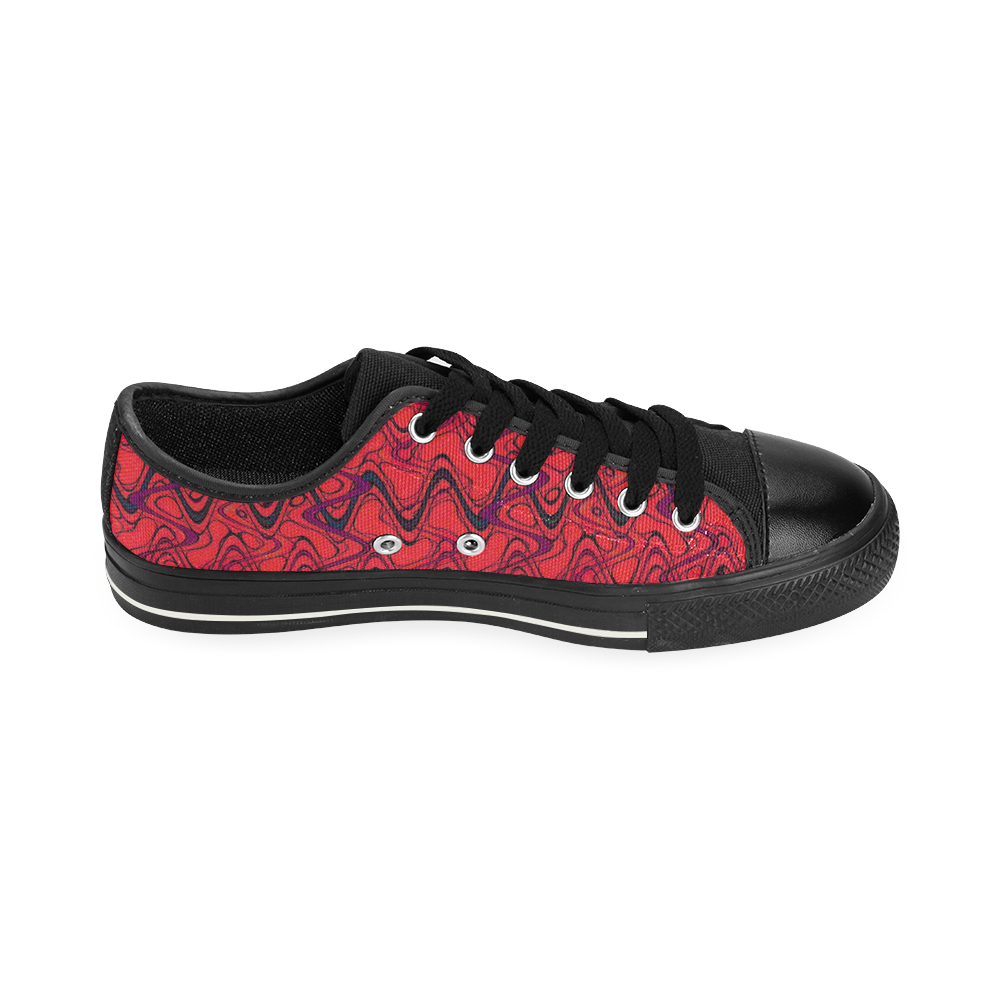 Red and Black Waves pattern design Canvas Women's Shoes/Large Size (Model 018)