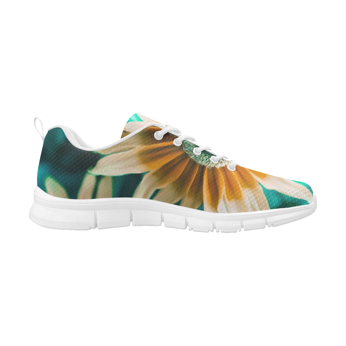 Yellow Orange Flower on Turquoise Green Photo Women's Breathable Running Shoes (Model 055)