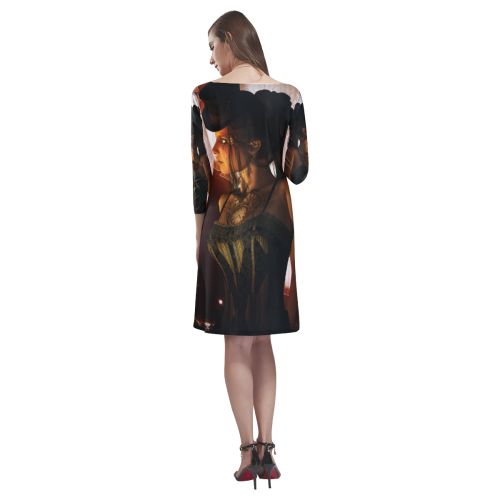Beautiful steampunk women Rhea Loose Round Neck Dress(Model D22)