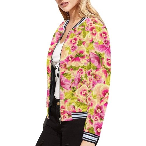 color flower pattern All Over Print Bomber Jacket for Women (Model H21)