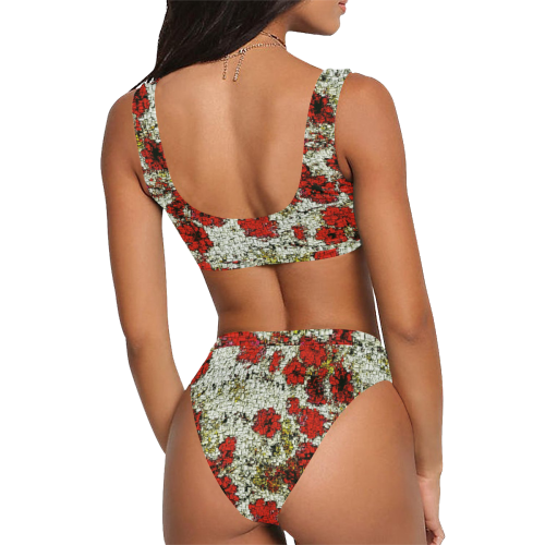 MosaicArt lovely  floral by JamColors Sport Top & High-Waisted Bikini Swimsuit (Model S07)