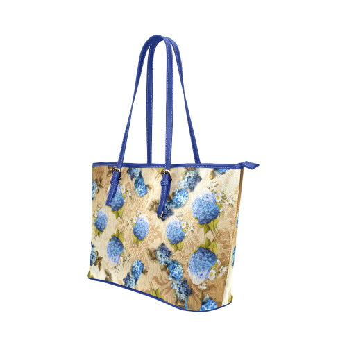 watercolor Hydrangeas on VINTAGE GOLD Leather Tote Bag/Small (Model 1651)