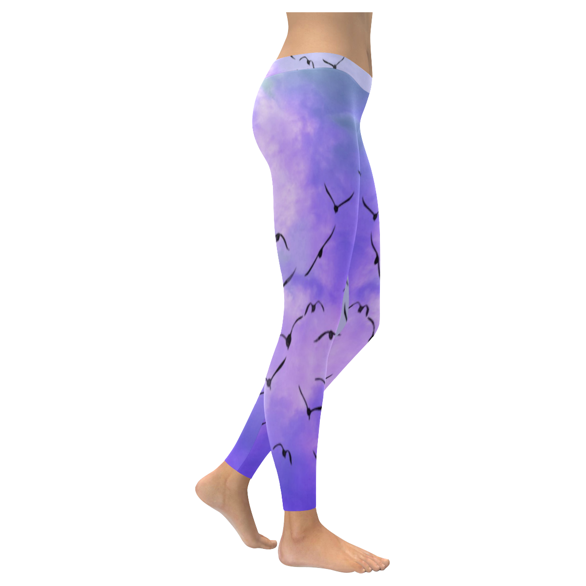 Trendy Birds, blue by JamColors Women's Low Rise Leggings (Invisible Stitch) (Model L05)