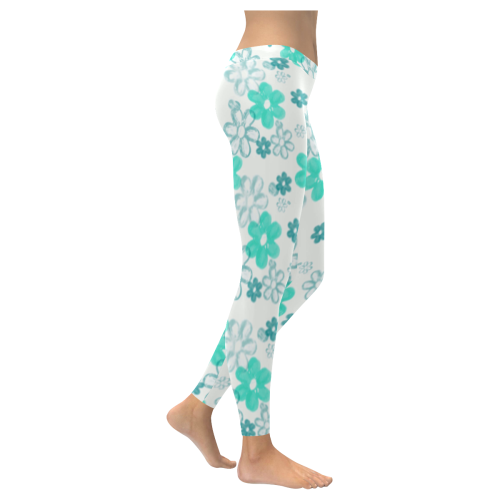 Sea Green Glass Flowers Women's Low Rise Leggings (Invisible Stitch) (Model L05)