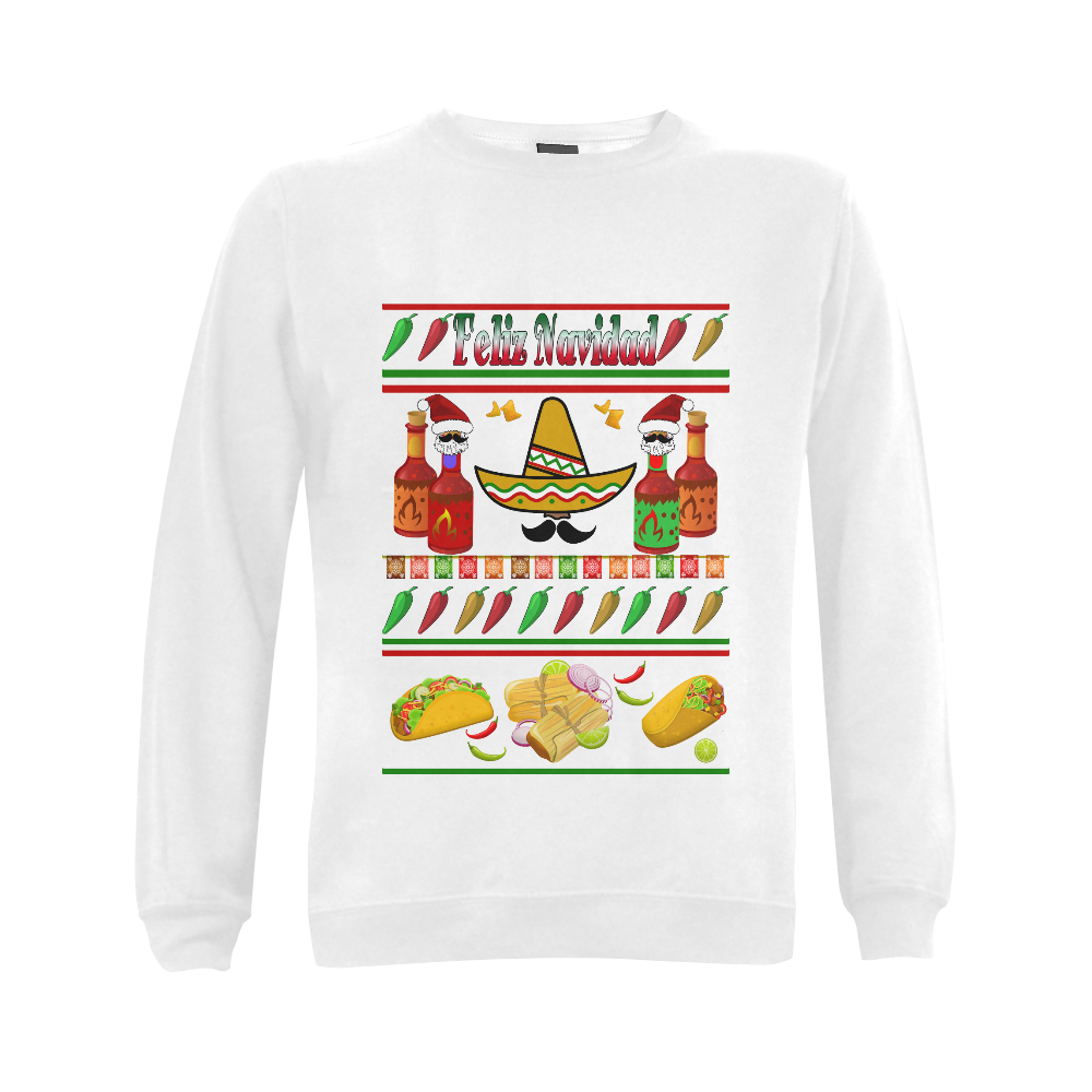 Feliz Navidad Ugly Sweater White Gildan Crewneck Sweatshirt(NEW) (Model H01)