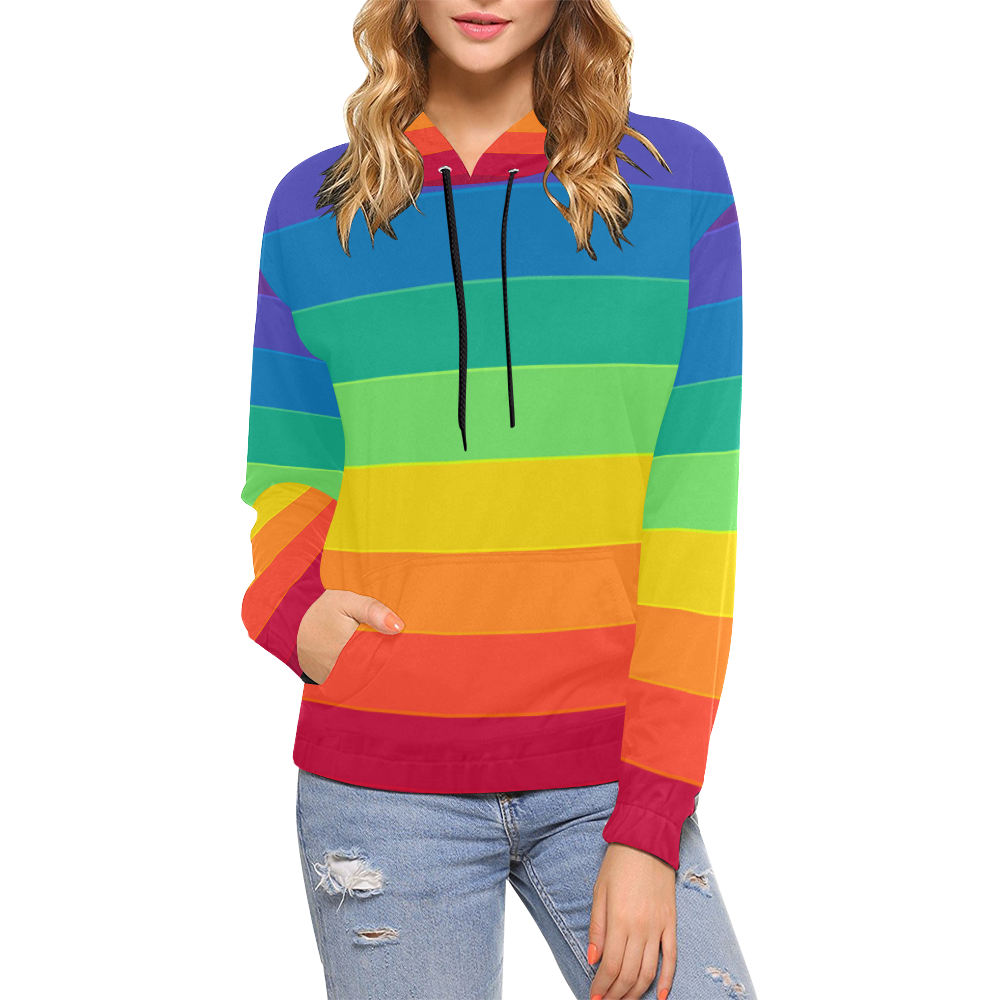 Horizontal Rainbow All Over Print Hoodie for Women (USA Size) (Model H13)