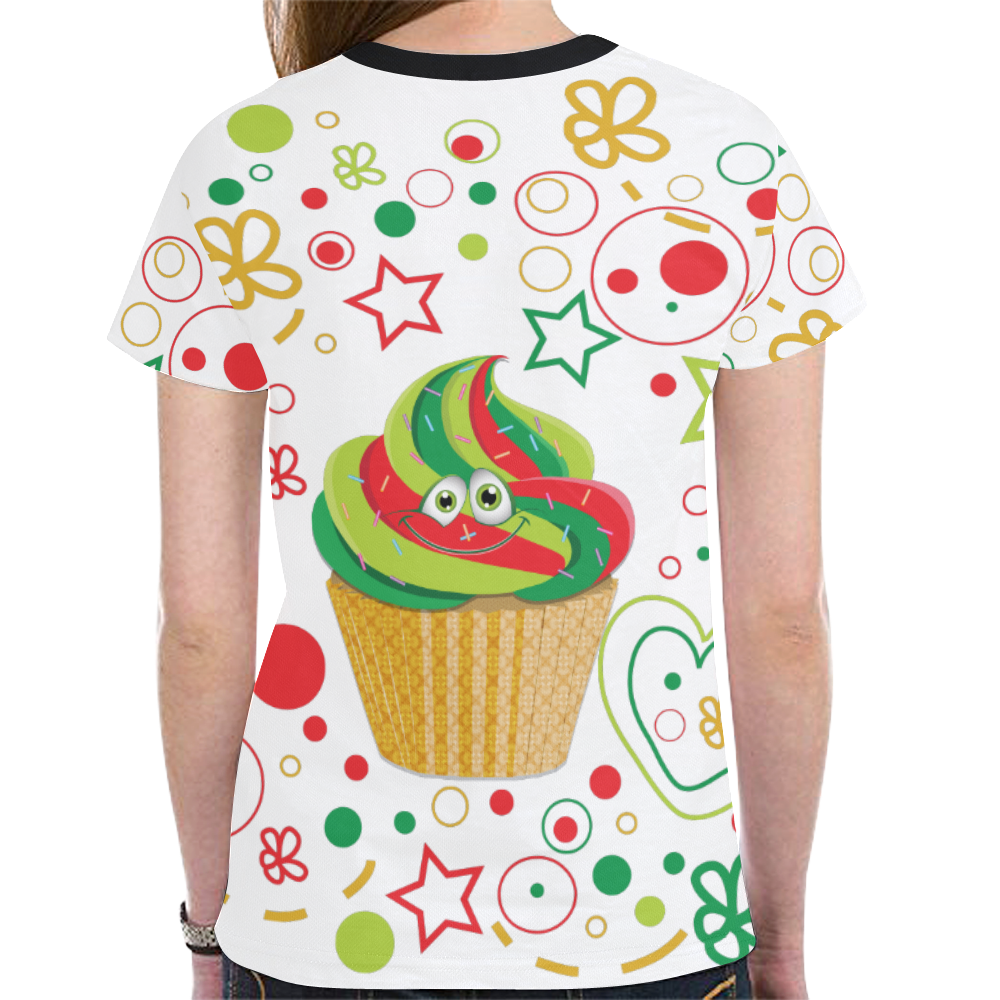 Cute Cupcake Ugly Christmas Sweater New All Over Print T-shirt for Women (Model T45)