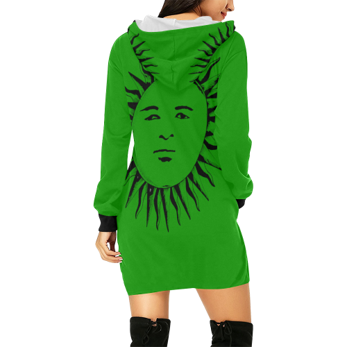 GOD Hoodie Dress Green All Over Print Hoodie Mini Dress (Model H27)