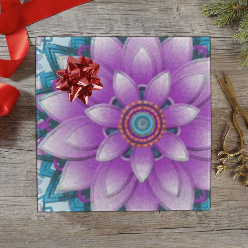 Lotus Flower Ornament Pattern Purple and turquoise Gift Wrapping Paper 58"x 23" (5 Rolls)