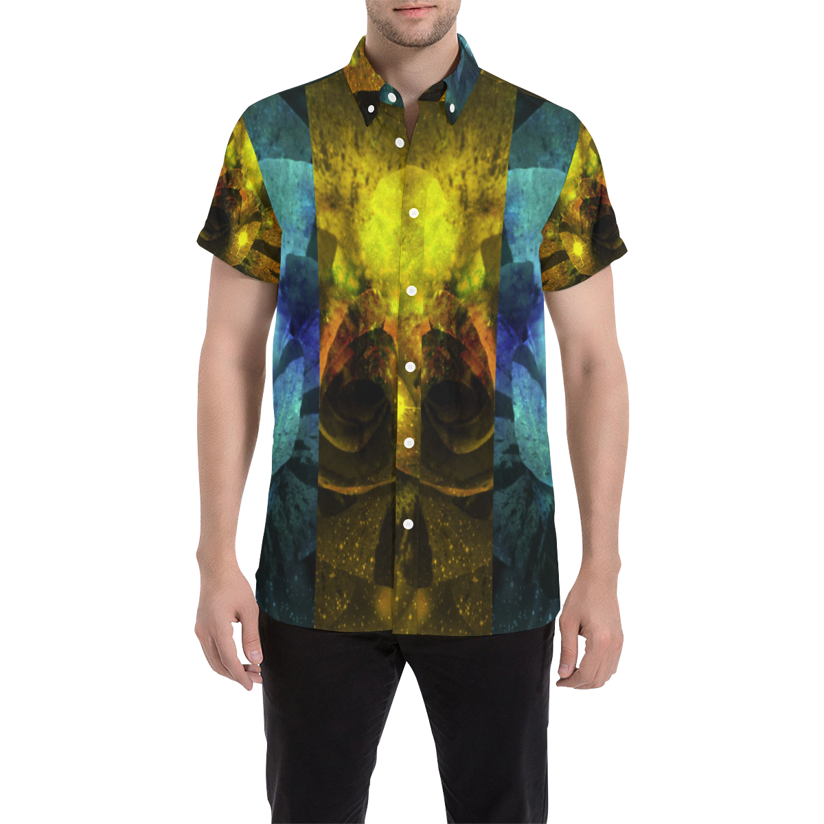 Yellow and Blue Sparkling Rose Men's All Over Print Short Sleeve Shirt (Model T53)