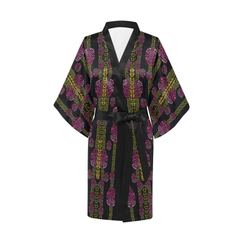 wild flowers on black Kimono Robe