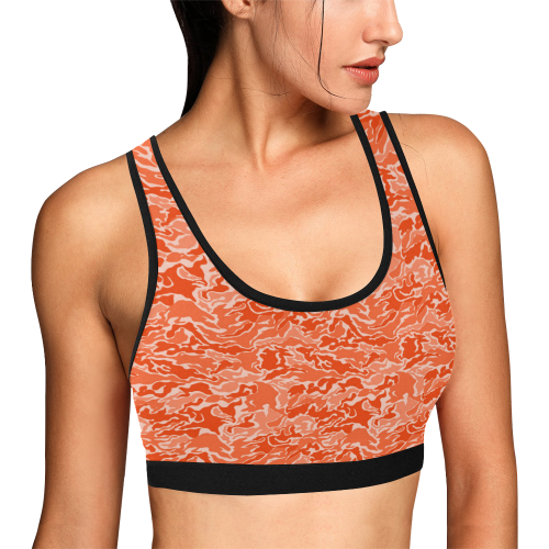 Orange Camouflage Pattern Women's All Over Print Sports Bra (Model T52)