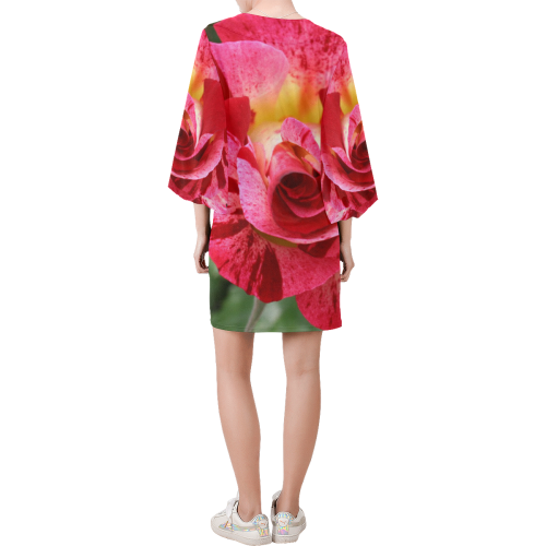 Pink Rose Flower Blossom Bell Sleeve Dress (Model D52)