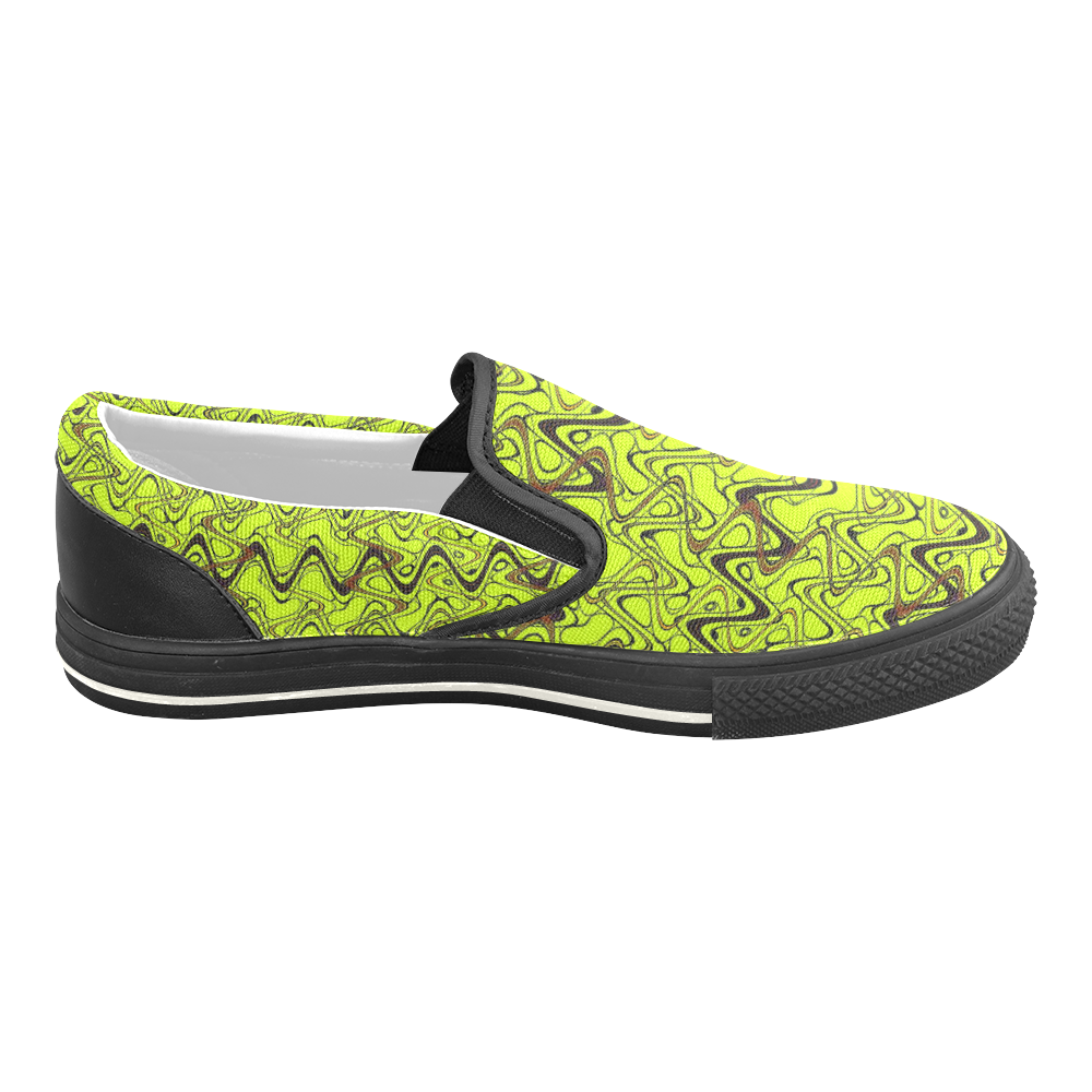 Yellow and Black Waves pattern design Women's Slip-on Canvas Shoes/Large Size (Model 019)