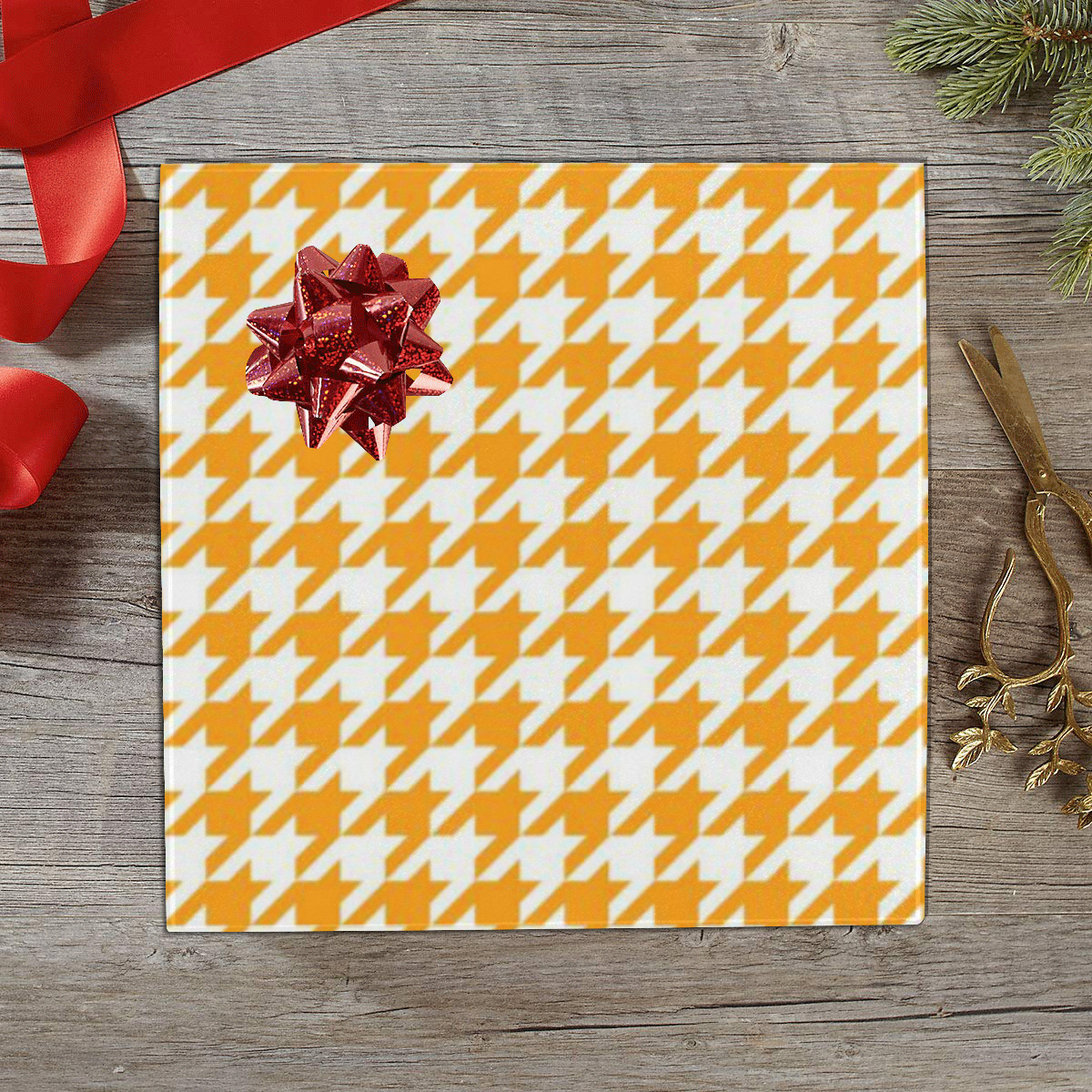Friendly Houndstooth Pattern, orange by FeelGood Gift Wrapping Paper 58"x 23" (3 Rolls)