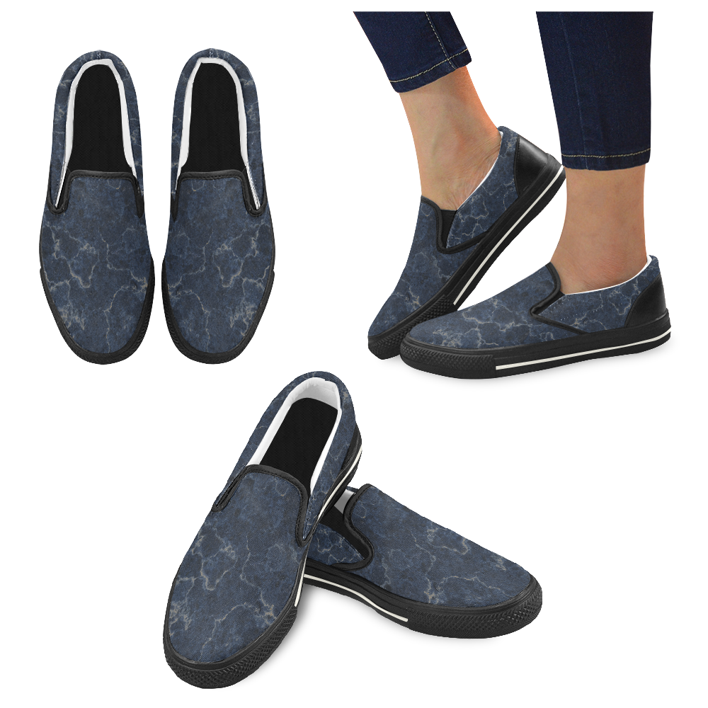 Marble Blue Women's Slip-on Canvas Shoes/Large Size (Model 019)