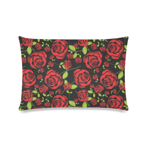 Red Roses on Black Custom Zippered Pillow Case 16"x24"(Twin Sides)