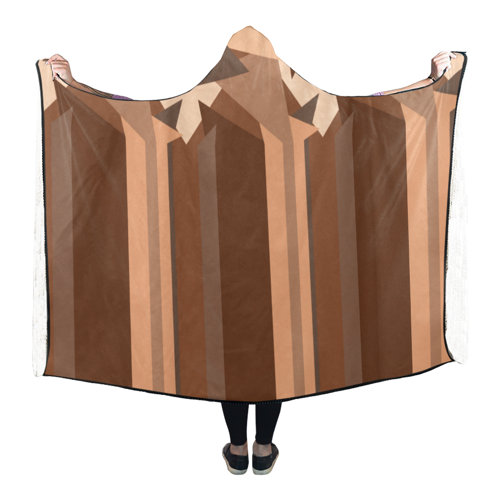 Brown Chocolate Caramel Stripes & Triangles Hooded Blanket 80''x56''